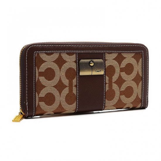 Coach Kristin Lock In Signature Large Brown Wallets ETJ - Click Image to Close